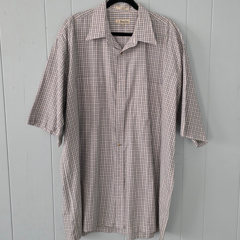 Foxfire Mens 2XT Plaid Button Down Shirt Short Sleeve Brown Blue Tall 2XL